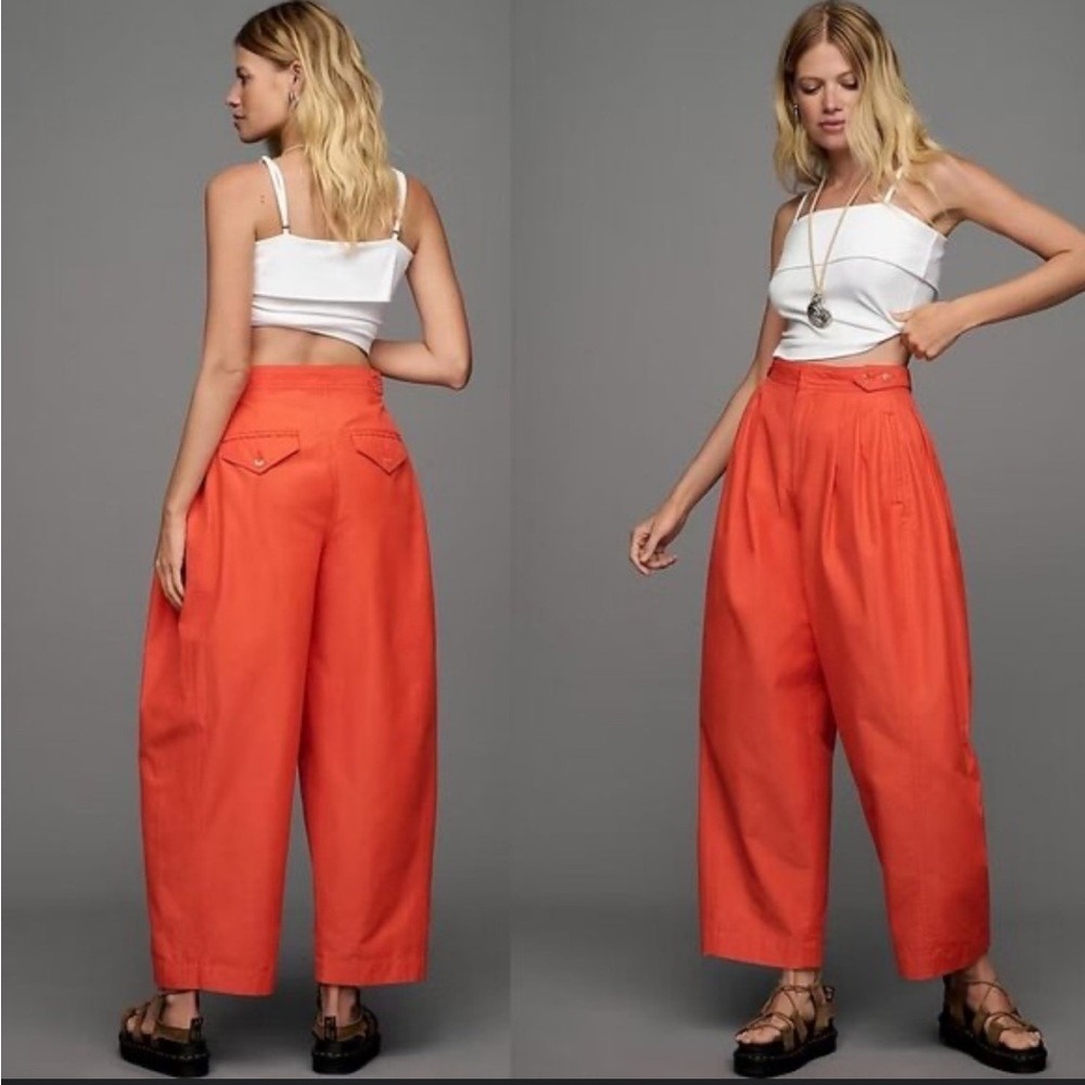 Anthropologie Maeve Utility Barrel Trouser Pants in Orange Size 16 NWT